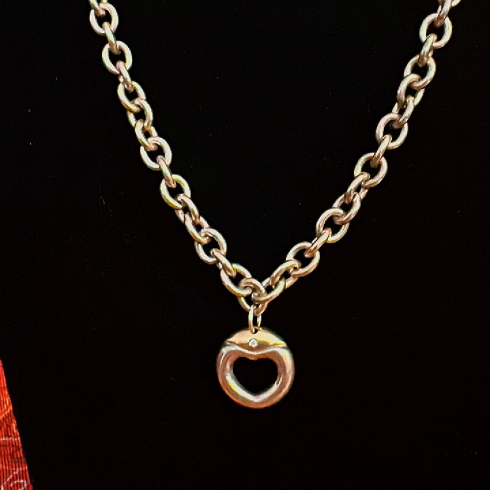 Movado Sterling Silver & 18k Gold Diamond Heart Necklace